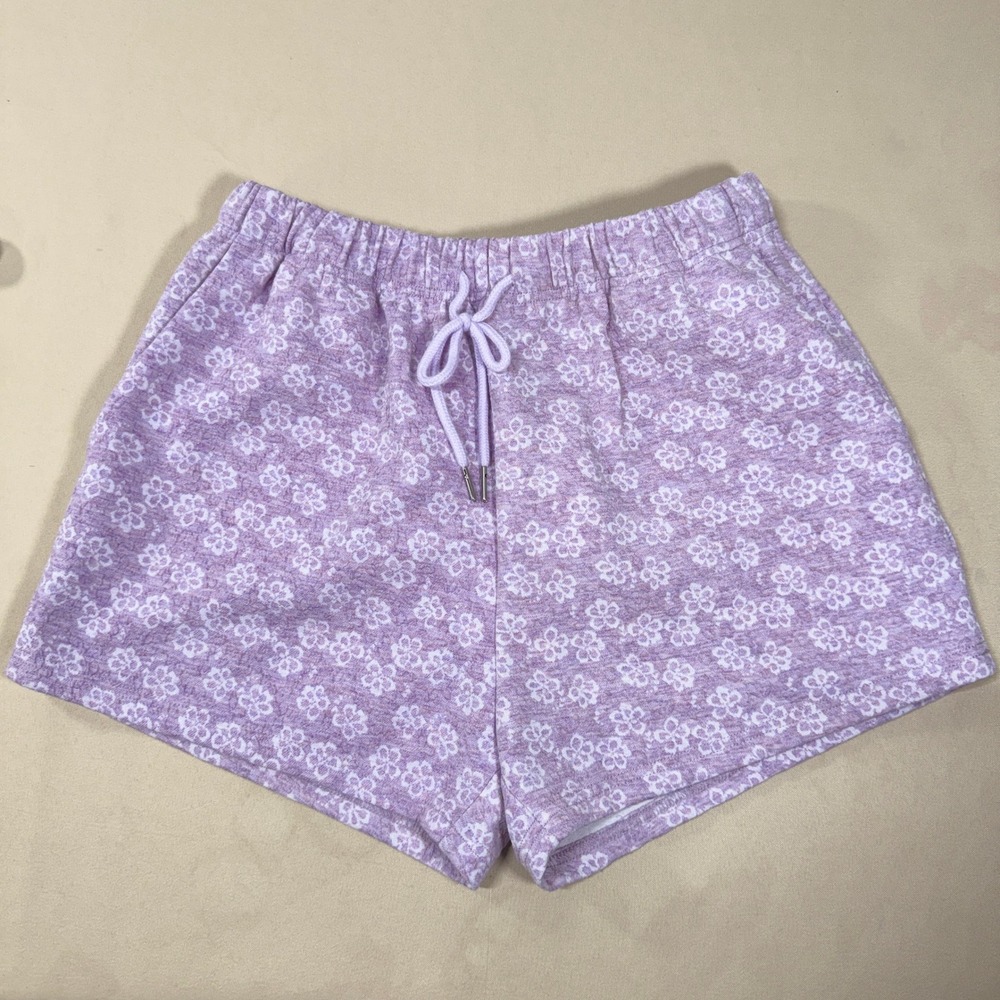 Emory Park Purple Floral Drawstring Shorts Textured Casual Girly Size Small NWT